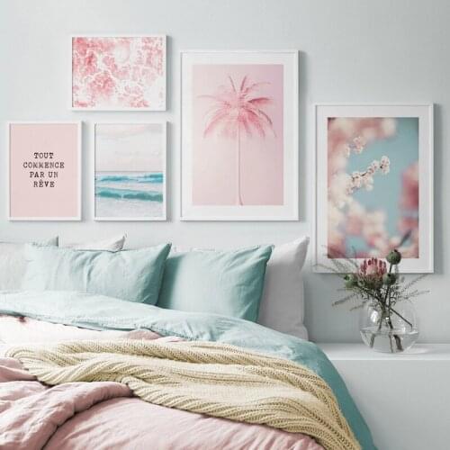 Seascape Picture Wall Art Canvas Painting Nordic Pink style Scenery Poster and Print Modern Home Decor for Living Room Design