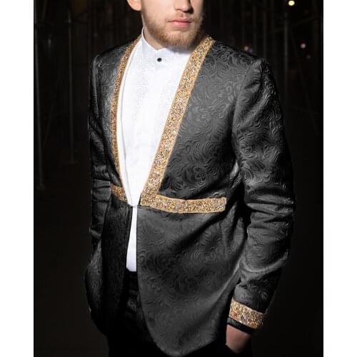 Printed Sequins Men Suits Groom Terno Masculino 2 pieces Blazer Tuxedo For Wedding Groom Banquet Suit (Jacket+Pants)