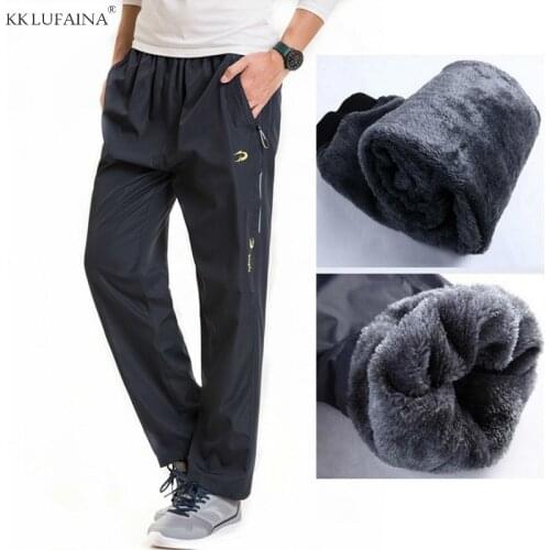 Mens Winter Super Warm Fleece Thick Straight Pants Men Outside Trousers Heavyweight Windbreaker Sweatpant Pants Zipper Joggers