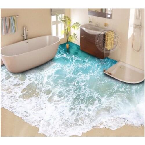 Custom mural 3d flooring Beach wave floor stickers room decor painting pvc self adhesive picture 3d wall murals wallpaper