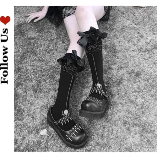 2020 New Style Sexy Woman Japanese Diablo Lolita Thigh High Stockings Spider Web Pantyhose Diamond Large Grid Tights Gothic