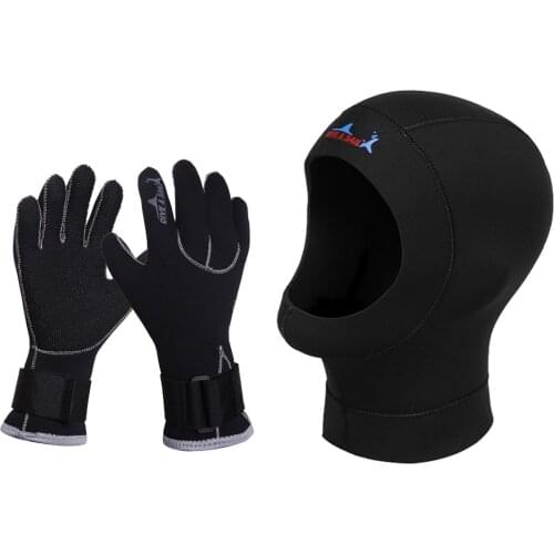 Diving Gloves Stretch Swimming Gloves + Neoprene Hood for Diving