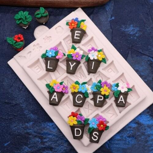 1 piece letter flower pot silicone mold DIY fondant cake chocolate mold baking accessories decoration tools