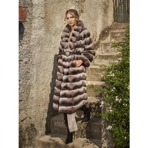 TOPFUR Luxury Real Rabbit Fur Coat Turn-Down Collar For Women Autumn&Winter Warm Outerwear Fashion High Street 110cm Length