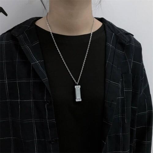 Vintage Harmonica Four Hole Whistle Pendant Necklace Hiphop Personality Women & Men Jewelry