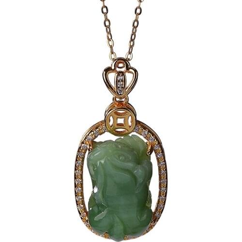 925 sterling silver gold plated Hetian Jasper pendant vintage personality hollow out coin womens pendant
