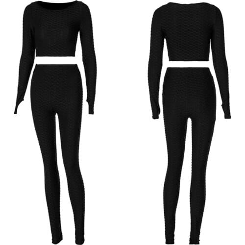 Yoga sports suit Sports，Leisure Solid Color Round Collar Pullover and Leggings Women Two-piece Clothes Three season Wearable