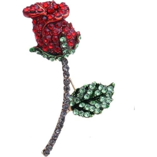 1pcs 16x44mm Fashion exquisite Rose Flower Crystal Brooch Pin Collar for women wedding dress Accessories Girls Gift Dress Pins