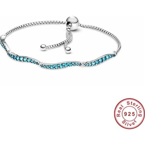 100% 925 sterling silver original blue wave sliding buckle bracelet exquisite jewelry woman elegant fashion bracelet with Logo