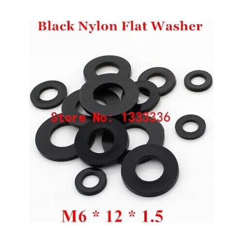 200pcs M6*12*1.5 Black Nylon Flat Washer / M6 Plastic Insulation Plain Ring Gasket