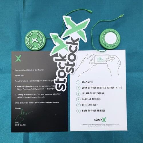 5sets/Lot 2020 StockX Tag Green Circular Tag Rcode Stickers Flyer Plastic Shoe Buckle Verified X Authentic Tag
