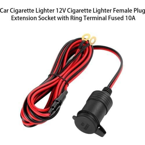 Car Cigarette Lighter 12V Cigarette Lighter Female Plug Extension Socket with Ring Terminal Fused 10A for Car motorcycle boat