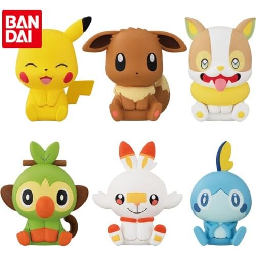 Bandai Genuine Gacha Pokemon Q Cute Clip Ornament Series 4 Pikachu Grookey Scorbunny Elf Action Figure Model Toy