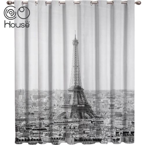 COCOHouse Eiffel Tower Black And White Room Curtains Large Window Living Room Curtain Rod Bedroom Indoor Decor Kids Window Treat