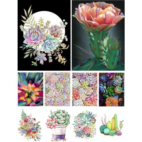 Flower Succulent Plants 5D Diy Diamond Painting Full Square and Round Embroidery Mosaic Kit Wall Art Handmade Home Decor Gifts