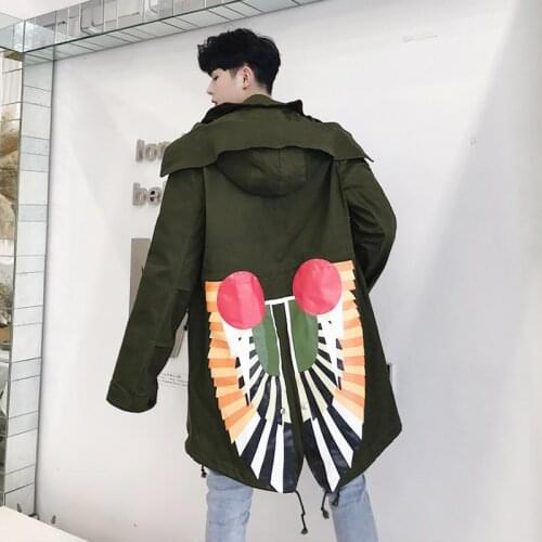 2018 Designers alternative ancient Egyptian printed trench jacket popular logo medium long hooded jacket [M-XXL]