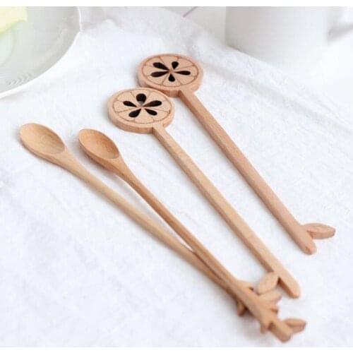 Long Handle Wooden Spoons Dessert Coffee Stirring Spoon Natural Wooden Honey Soup Spoon F20173900