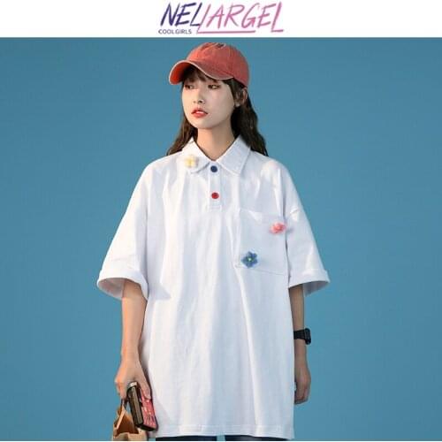 NELLARGEL Women Solid Kawaii Flower Cyber Y2k T-shirts 2021 Summer Female Vintage Korean Fashion Tshirts Girl Streetwear Tshirts