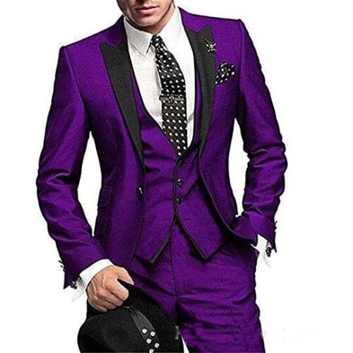 JELTONEWIN 2021 Newest Designs Purple Suit For Men 3 Pieces Set Men Wedding Suit Party Jacket Vest Pants Groom Dress Tuxedo