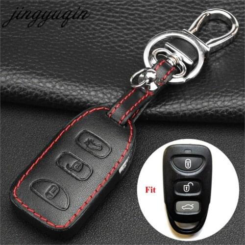 Jingyuqin 3 button Remote Leather Key Case Fob For Hyundai Sonata Elantra Control keyless shell
