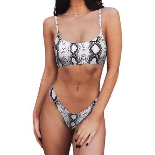 Summer Women Bikini Spaghetti Straps Push Up Bra Briefs Leopard Snakeskin Bathing Suit Swimwear Set for Beach