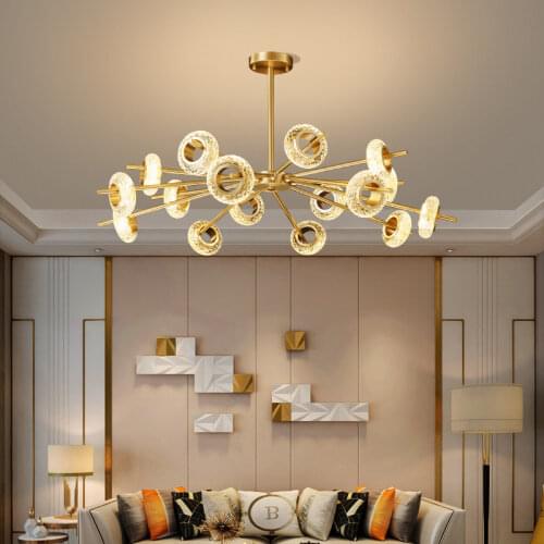 Nordic Light Luxury Copper Crystal Chandelier Creative Personality Lamps Living Room Lamp Villa Bedroom Lamp Modern Minimalist