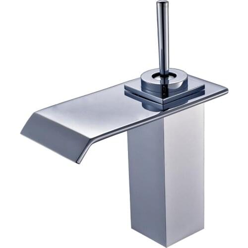 Brass material chrome plating modern design square bathroom sink waterfall faucet tap mixer
