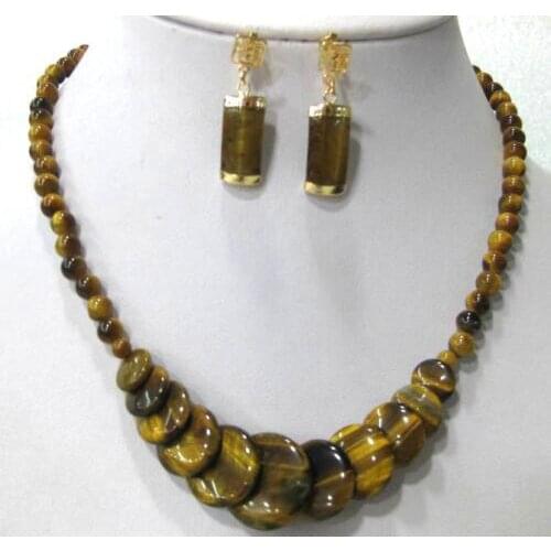 Hot sell Noble- hot sell new 3 colors! fancy 2017/tiger eye stone/gold sand Natural stone necklace earring set