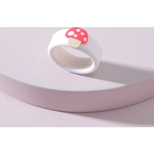 Cute White Ceramic Clay Strawberry Rings For Women Girl Handmade Geometric 2021 Trendy Sweet Wide Ring Party Jewelry Gifts