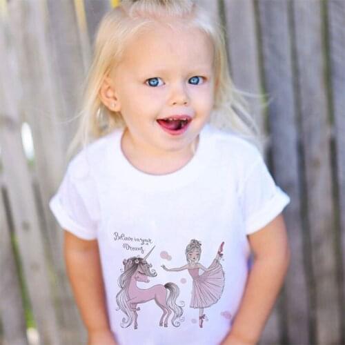Fashion Cute Unicorn Girl T Shirt Children Rainbow Horse Cartoon Kids T Shirt Harajuku Korean Design Round Neck Baby Boy T Shirt