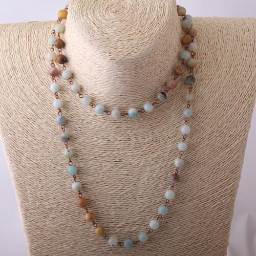 Fashion Amazonite Stones Rosary Chain Natural Stone Bead Necklace Free Shipping