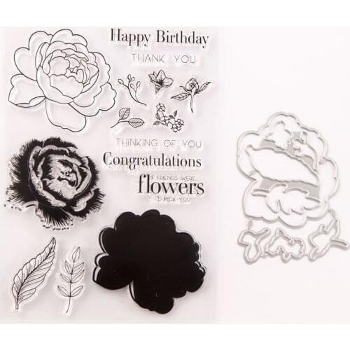 2021 New Flower Birthday Stamp and Dies Transparent Clear Silicone Stamp Cutting Die Set for DIY Scrapbooking Photo Decorative