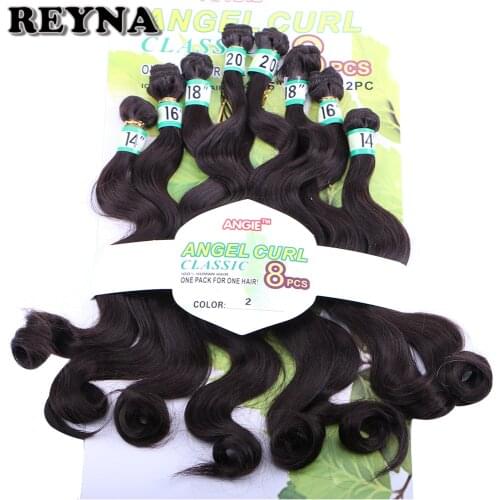 Natural black Color Body wave heat resistant synthetic hair extension 8pcs/set for women