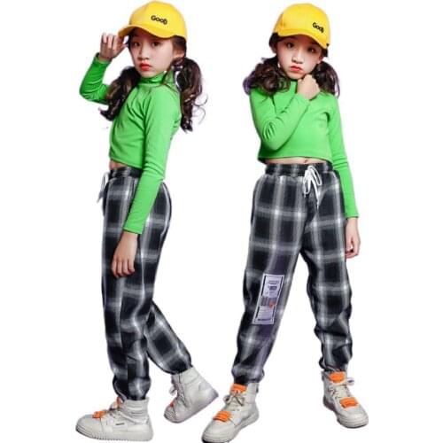 New Children Hip Hop Jazz Dance Costumes Girls Winter Long Sleeve Green Tops Pants Vest Street Dancing Drum Stage Streetwear