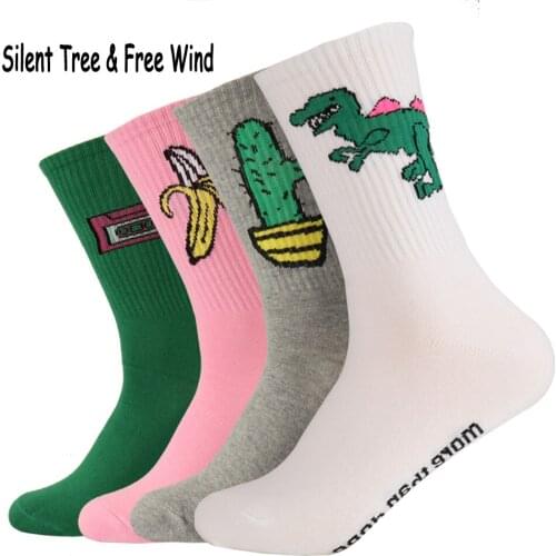 Novelty Funny Tape Banana Landmine Cactus Conch Lighting Korean Flag Cotton Socks Harajuku Women Men Cartoon Crew Socks
