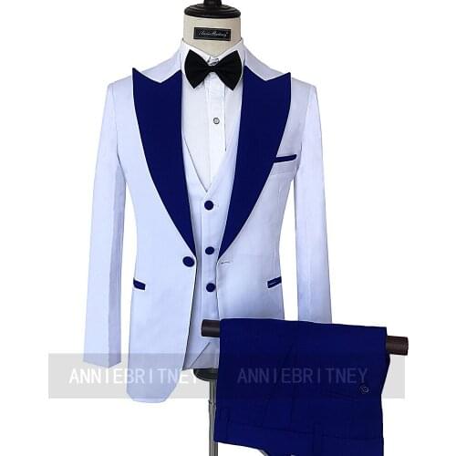 Newest Design Men Suit Navy Blue Peak Lapel Business Casual Tuxedo 3 Pieces(Blazer+Pants+Vest)Custom Made Wedding Suit