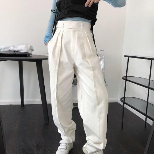 Obrix Autumn Spring Casual Style Female Pants Cotton Loose Fit High Waist White Long Pants For Women