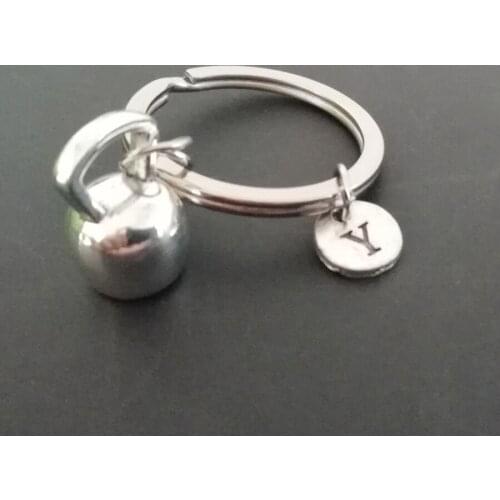 A-Z Initial Letter Kettlebell Charm Keyring Keychain Workout Gym Motivation Keyfob Fitness Crossfit Jewelry Bag Pendant