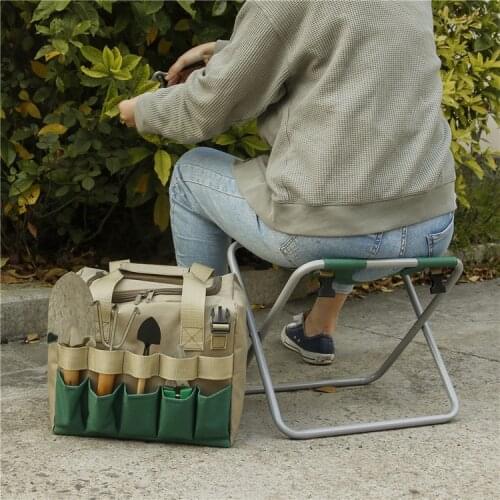 Detachable Garden Tool Folding Stool, Multifunctional Garden Tool Set Storage Bag + Gardening Stool