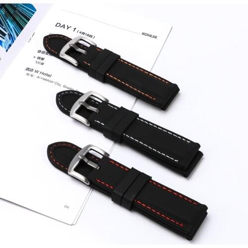 Silicone Sport Watch Band White Red Orange Stitch Universal Watchband Wrist Belt 20mm 22mm 24mm for Men