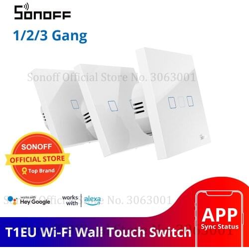 SONOFF New T1EU Wifi Smart Switch Touch Screen Remote ON/OFF 1/2/3 Gang 433Mhz RF/Voice/APP/Touch Control 86 Type Smart Home TX
