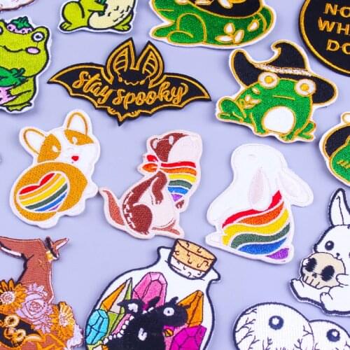 Cartoon Rainbow Animal Patches For Clothing Thermoadhesive Patches Cute Dog Patch Iron on Embroidery Patches on Clothes Applique