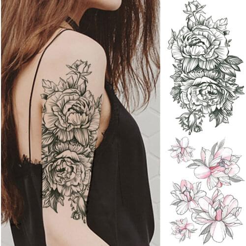 1 PC Fashion Women Girl Temporary Tattoo Sticker Black Roses Design Full Flower Arm Body Art Big Large Fake Tattoo Sticker