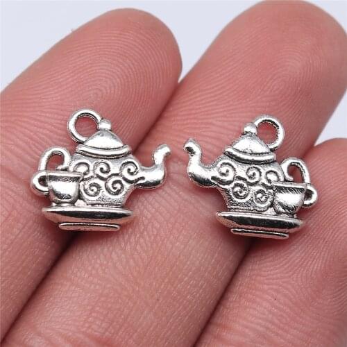 WYSIWYG 10pcs 13x15mm 2 Colors Antique Silver Color Antique Bronze Plated Teapot Charms Coffee Cup Charm Tea Cup Charms