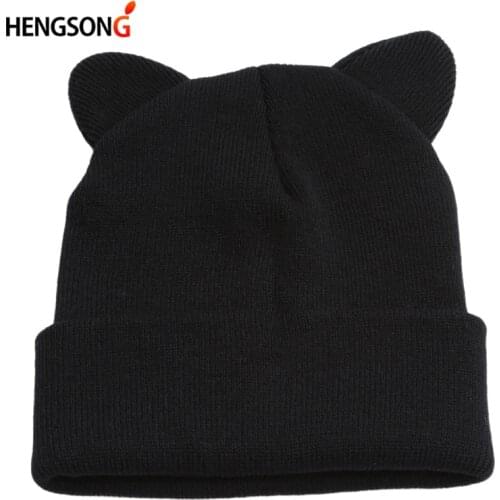 Women Lovely Casual Winter Warm Skullies Beanies Hat Fashion Design Wool Cap Hat Gray White Cat Ears Knitted Beanies winter cap