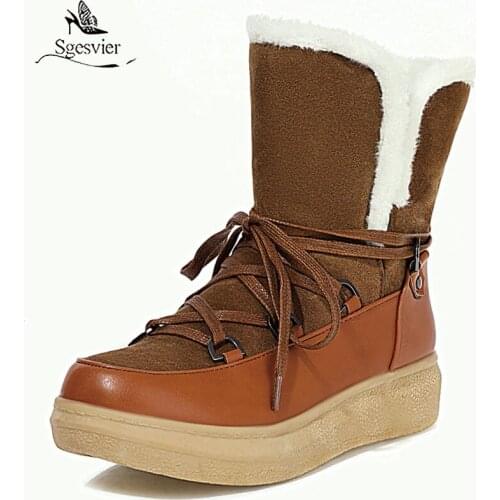 Sgesvier 2020 Big Size 34-43 Snow Boots Comfortable Keep Warm Lace Up Women Boots Fashion Lace Up Winter Plush Ankle Boots