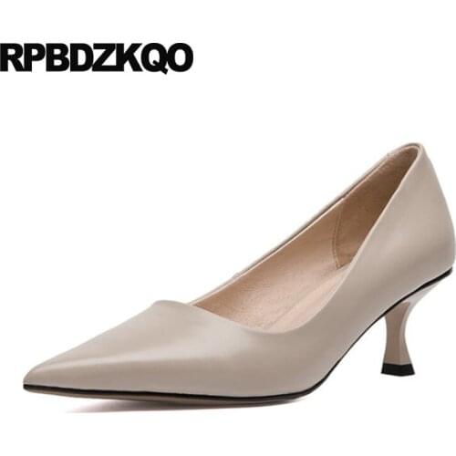 Pointed Toe 2021 Kitten Pumps Black Medium Heels Size 33 Women High Office Nude Shoes Modern Quality Court Formal Beige Work