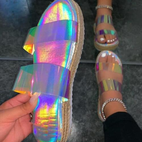 2021 summer new double layer transparent PVC women shoes flat heel increased non-slip outdoor beach sandals all-match slippers