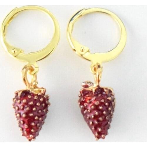 New Fashion Gold Red Strawberry 3D Pendant Stainlees Steel Earrings Hoop Summer Women Jewelry Gift Dropshipping 1 Pair