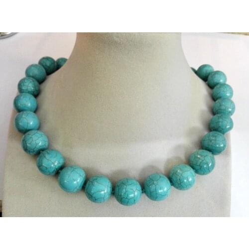 Woman jewelry 16mm Light blue green stone howlite Round ball beads Necklace gift 18'' 45cm